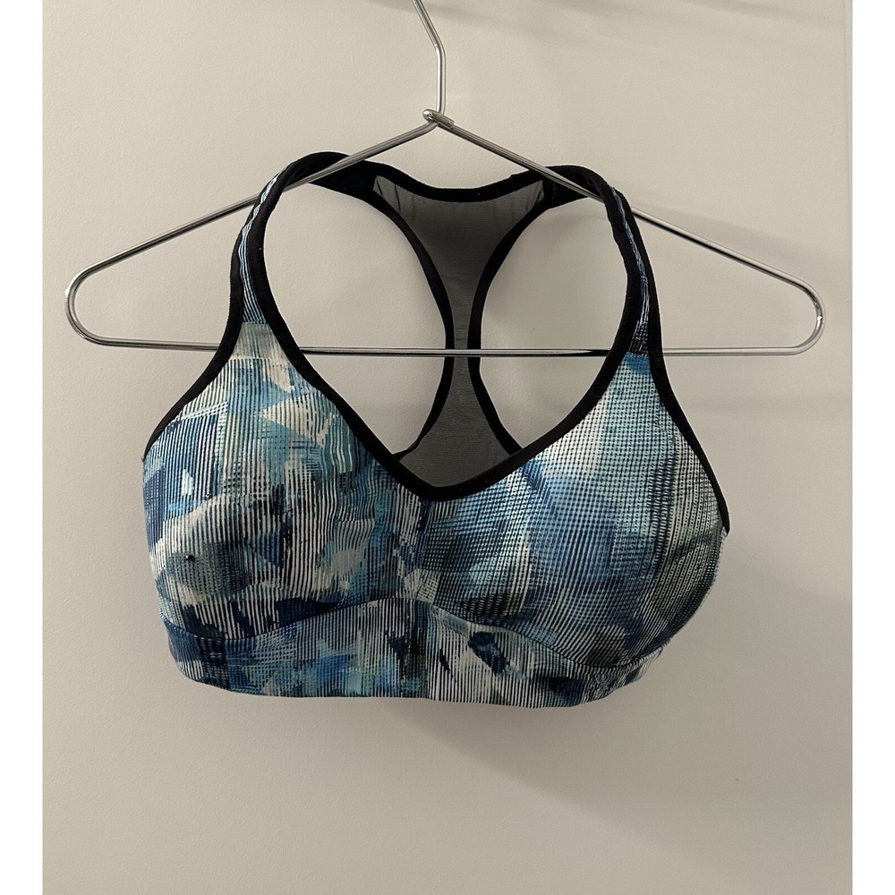 Lululemon Speed Up Sports Bra Blue Teal Abstract Grid Mesh Racerback Size 2